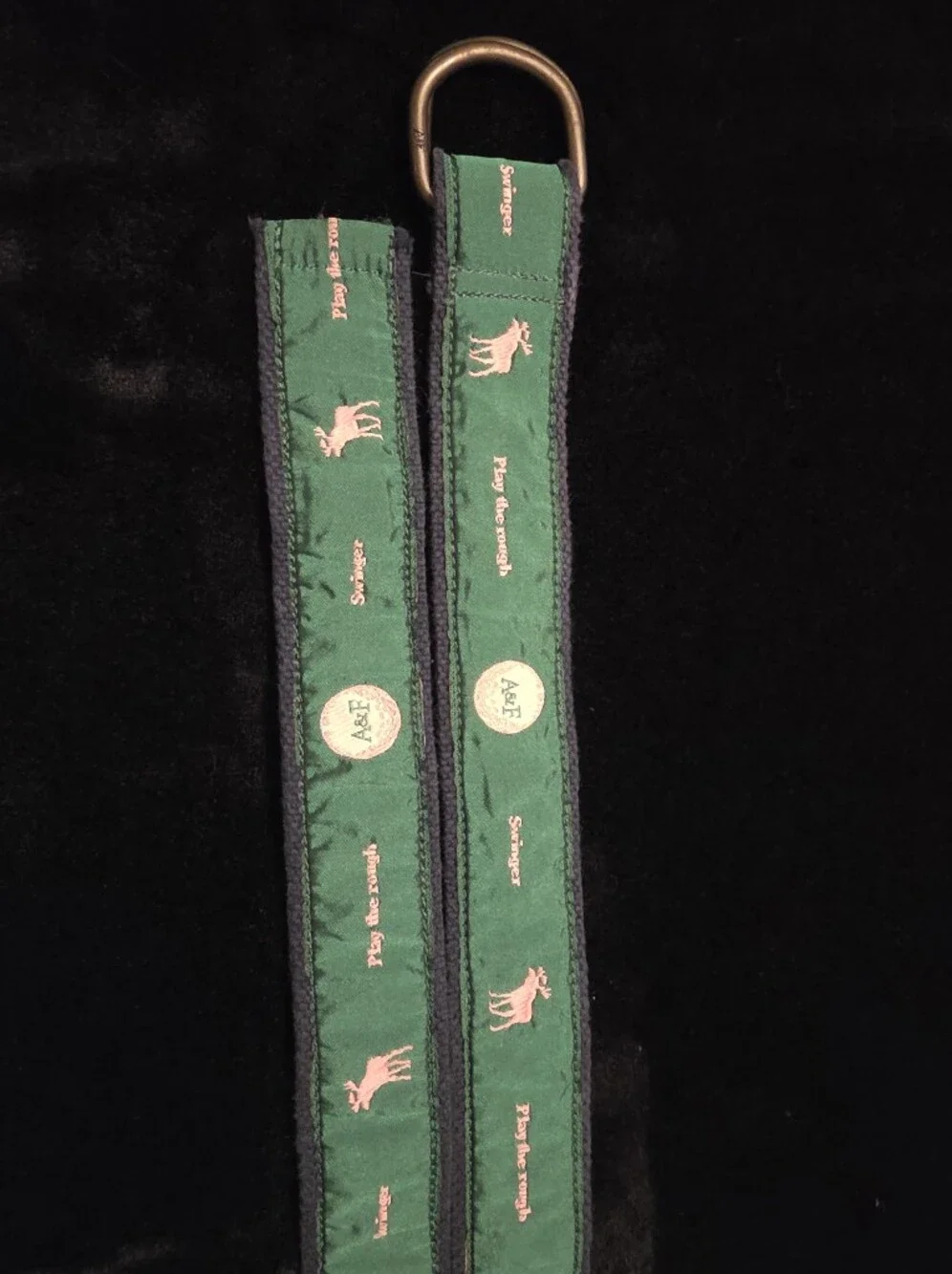 Abercrombie And Fitch Green Ribbon Golf Belt With Moose Detail Vintage